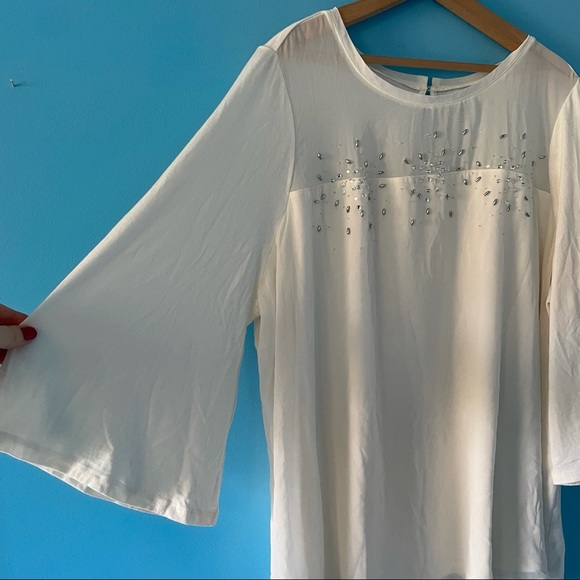 Lane Bryant White Gem Bead Rhinestone Pattern Blouse 3/4 Sleeves Winter 22/24 - Picture 6 of 11